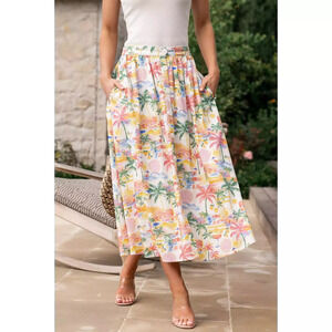 Baltic Born Gigi Button Midi Skirt | Off White + Multi Print Size LL